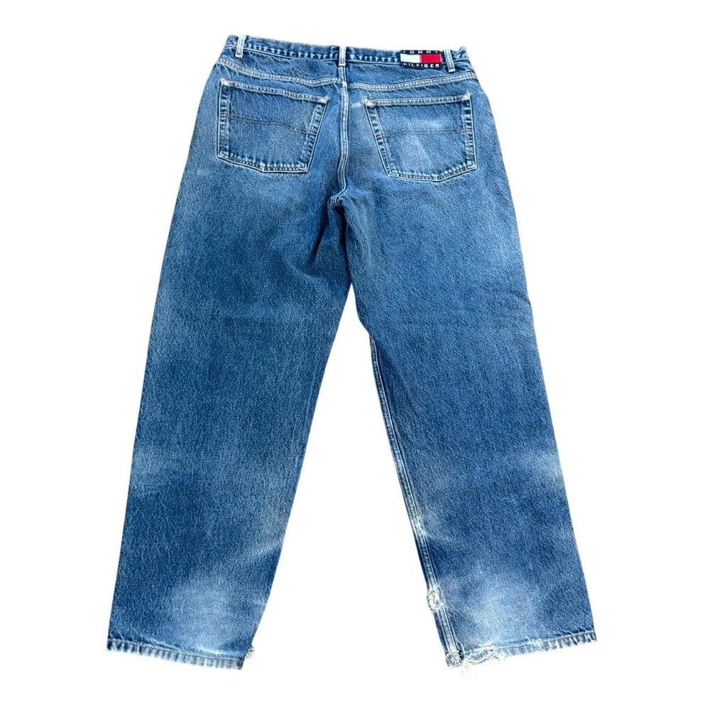 Tommy Hilfiger Jeans Mens 38x32 Blue Distressed Straight-Leg Denim Vintage USA